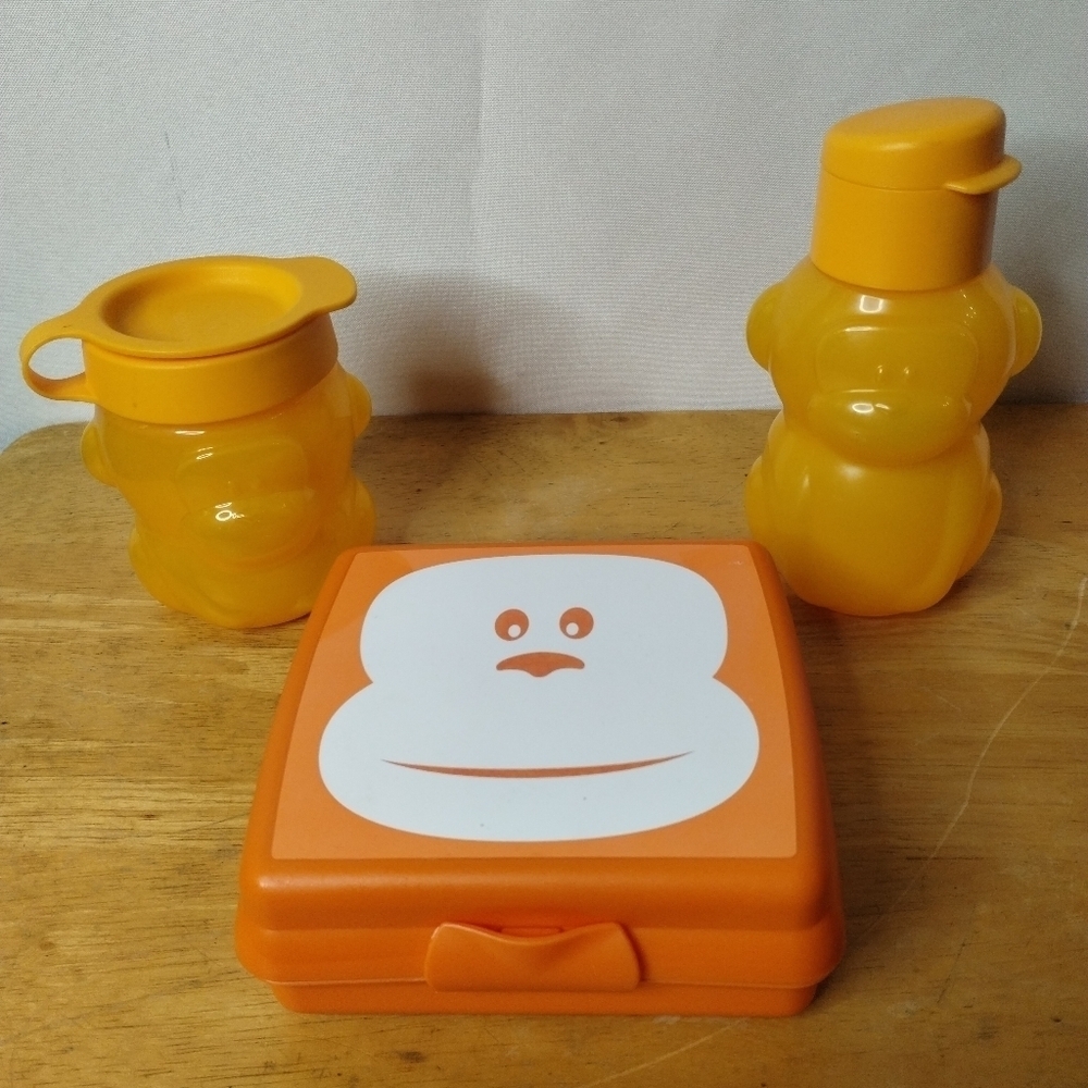 New Tupperware orange monkey kids 3 PC lunch set for school or travel